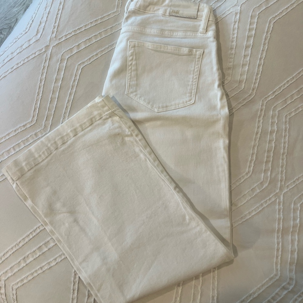 Paige Leenah Wide Leg Ankle Jeans - Button Fly - White - Size 28